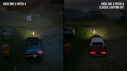A few visual issues have popped up in the latest patch - seams between distant world geometry appears as a black hole, while the player car's headlights don't become diffuse at their edges like unoccupied and NPC cars do.