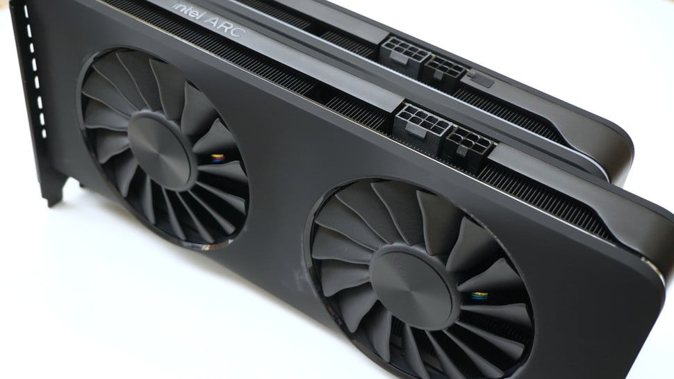 Both cards have the same two-tone power inputs: a gray eight-pin and black six-pin. However, only the A770 has a covered port for controlling its RGB via software