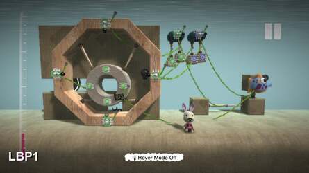 Direct control with the controlinator (right, in LBP2) is so much more easier and more flexible than the somewhat arcane hacks used to achieve similar effects in the first game (left).