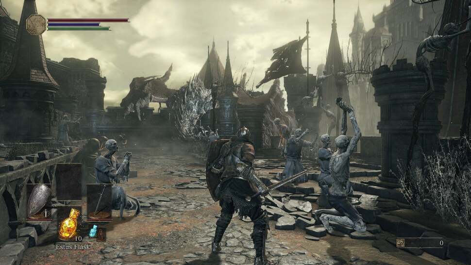 Dark Souls 3's stress test opens with the huge Lothric kingdom - a bright castle wall filled with dragons, where Bloodborne's engine is applied in a new way
