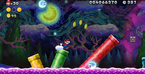 The Wii U version achieves a look which wasn't seen on last console release. We now have a bumped up polygon count with several giant Piranha Plants on-screen at once, and also far more stylised backgrounds with more 3D elements.