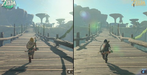 There are shared locations between BOTW and TOTK. However, comparison potential is limited - there are numerous changes to world content and even the same time of day produces different results in terms of shadow placement and lighting.