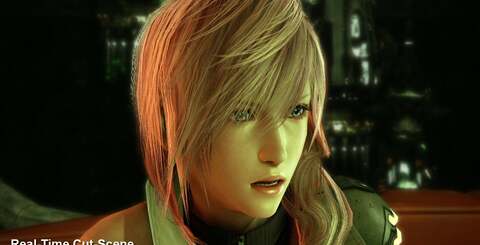 Female lead character Lightning in four different detail levels: two of them are real-time, two are pre-rendered.