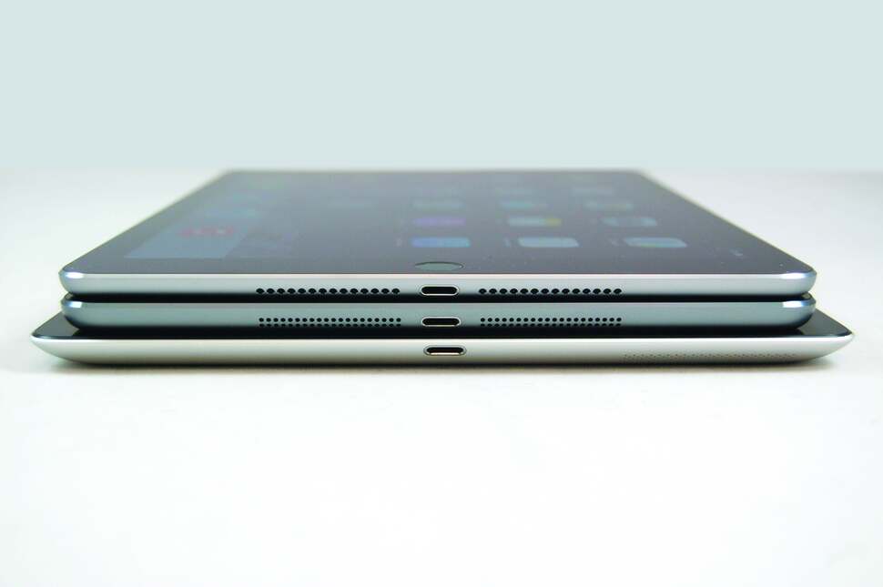 Three generations of iPad - the new Air at the top, last year's beneath and the venerable iPad 4 at the bottom of the stack
