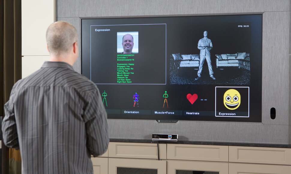 Microsoft's Kinect debug viewer gives you some idea of the amount of data the sensor is able to derive from the scene, including facial expressions, engagement with the system and which Xbox One controller you're using if more than one of them is attached to the system.
