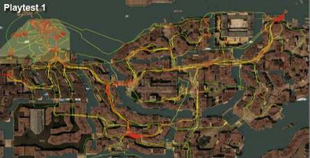 More playtest data, showing how the gamers made more use of the environments as the developers tweaked the game. All this was done without changing the actual layout itself.