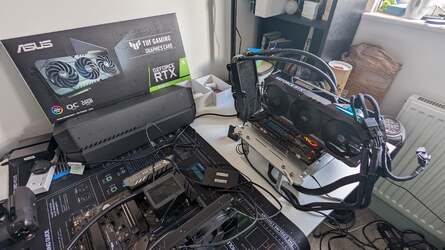 Our test bed hosts its largest ever graphics card - complete with two hydra head's worth of power pins.