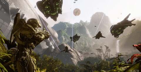 343 couldn't resist releasing some offline screenshots for E3, rendered at 4x native resolution: 2560x1440. They are based on actual in-game assets and almost certainly dumped from the console: a developer 'photo mode' if you like. The extra clarity does let you appreciate the detail in the environments and the fresh lighting model, and gives us a cleaner look at the new Promethean warrior opponent amongst other things.