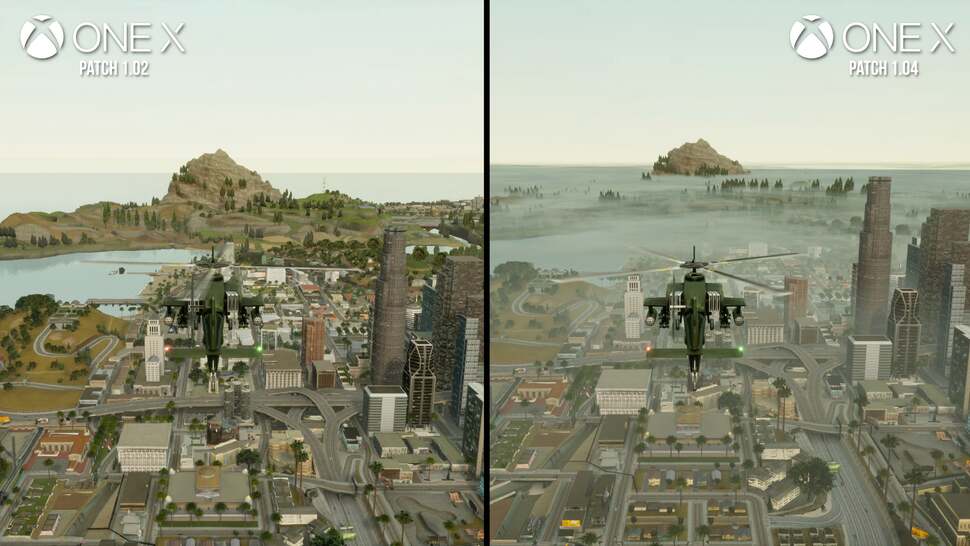 San Andreas now features a 'Ground Haze' option, which adds some low-lying layers of haze that obscure the horizon line and distant terrain - a major improvement