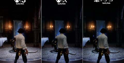 Side-by-side shots show how Series S stacks up to PS5 and Series X, with only minor resolution and settings differences visible between the skimmed and full-fat machines.