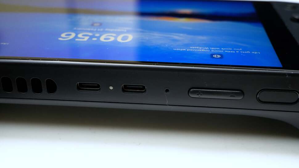 There's a single USB-C on the bottom of the device, along with headphone jack and MicroSD socket