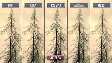 DLSS is generally more stable and resolves better detail than TSCMAA, though the difference is clearer in motion than it is in these stills.