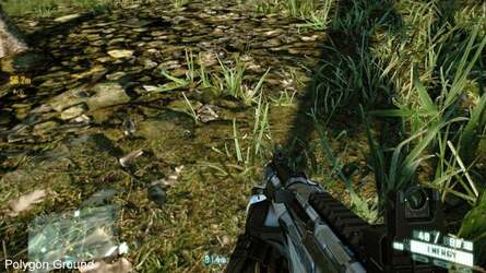 A Euclideon supplied comparison of ground detail using a conventional polygon renderer compared with the same effect seen in Unlimited Detail.