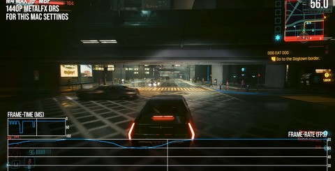 On the MacBook Pro 16 with the M4 Max processor, the "for this Mac" setting delivers 1440p output using MetalFX upscaling with dynamic resolution scaling, RT disabled and targeting 60fps. The game runs at full performance level from battery, lasting 78 minutes - impressive stuff.