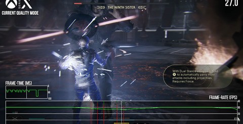 Performance mode is now mostly locked to 60fps (top) with just a little traversal stutter. Quality mode (bottom) remains much the same, but some of the frame-rate drops are still somewhat jarring.