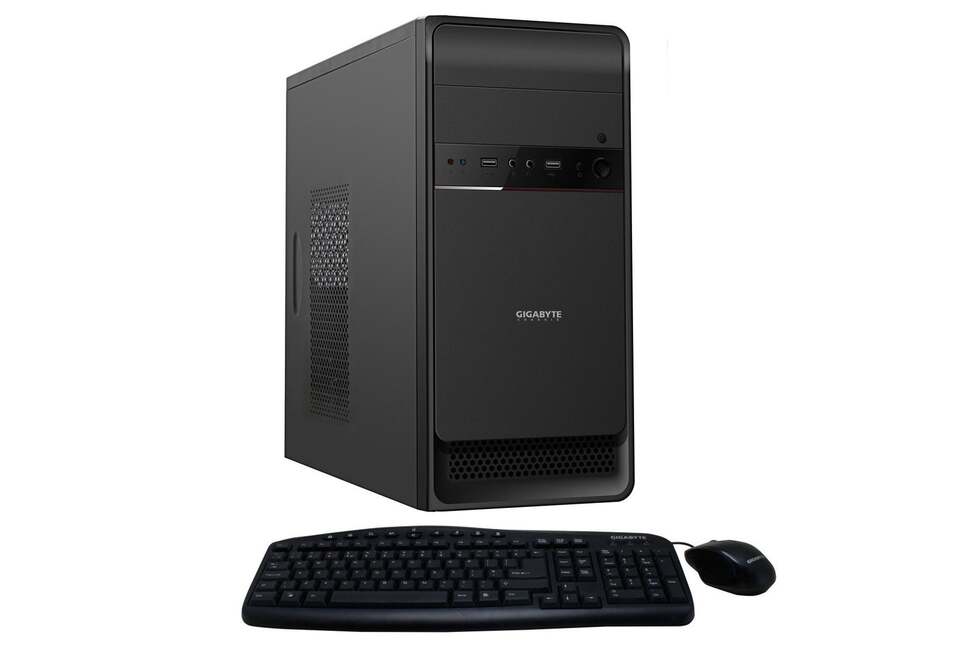 In addition to the case and power supply, the Gigabyte package also includes a basic keyboard and mouse. Not exactly top-level gear but it gets the job done just fine