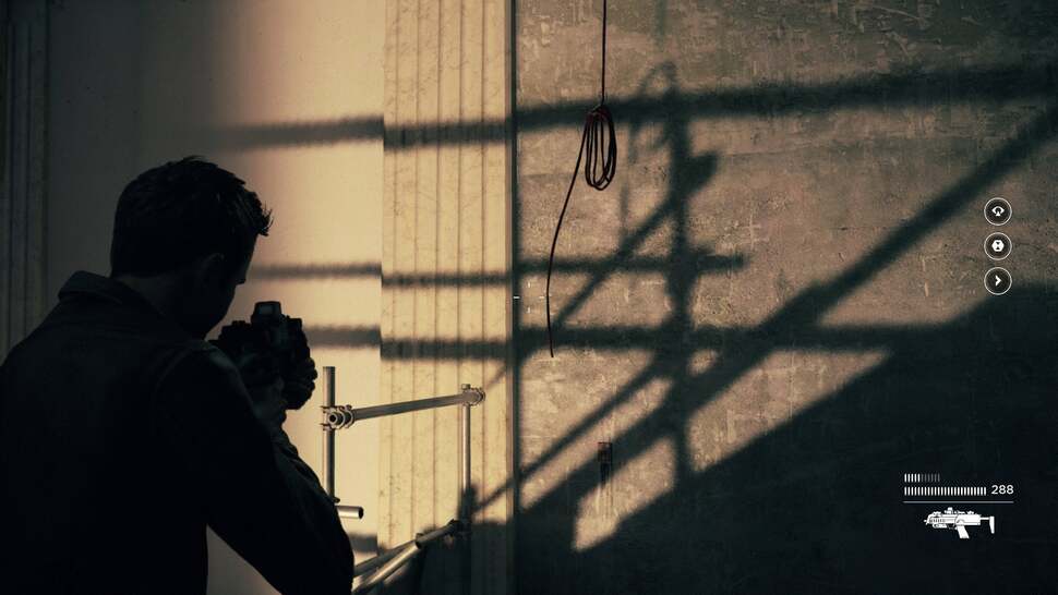 Shadow resolution is low, resulting in a pixelated appearance and lack of finely cast details. Dithered filtering helps smooth over edges, but shadows still tend to jitter in motion