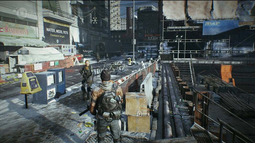 Physics and compute tasks are in effect at every turn in this post-pandemic New York City. Building-sides are covered with long, crumpled sheets that drift with the wind, and cover can be chipped into in a procedural manner