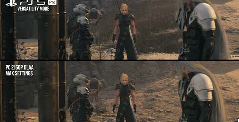 There are omissions and bugs with the PC version up against PS5. On the top there, noticeable areas of grass or foliage don't render at all. On bottom, it's clear that in some areas, there are problems with water rendering on PC.