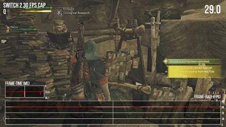 Performance is a consistent 30fps in gameplay, with momentary drops during cutscene transitions being the only spoiler. Click to enlarge. 