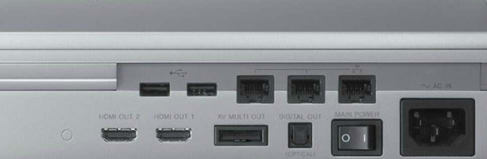 Sony's original PS3 prototypes shown at E3 2005 featured boomerang-style joypads that never came to be, along with this array of rear ports, including dual HDMIs (which only ever appeared on dev kits) and multiple LAN ports.