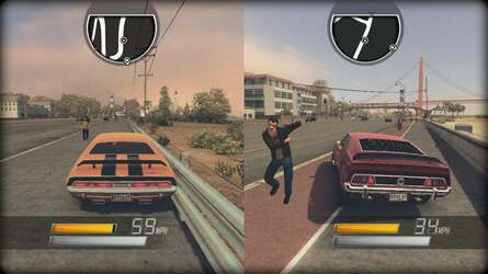 Split-screen is implemented on both consoles with a series of bespoke gameplay modes. Frame rates are pared back to 30FPS on both consoles, and it's interesting to note how the controls feel with half the visual feedback compared to the single-player mode: still very playable but not quite right.