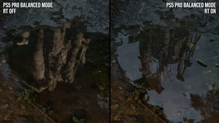 Left: the PS5 image looks good, but PS5 Pro offers a sharper resolve and PSSR upscaling, most notable in the performance mode. Right: the RT toggle is relatively light on PS5 Pro, with reflections being the major stand-out in comparison to other RT features. Click to enlarge. 
