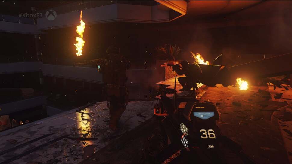 Black crush is an issue in this showcase of Advanced Warfare. It's a persistent issue with the Xbox One's full colour range, cutting out detail on the lower end of the gamma scale.