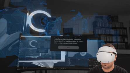 Initial calibration is all about defining - and then editing (if you want) the play space. Similar to Oculus Quest, the inside-out cameras help to set-up the initial area.