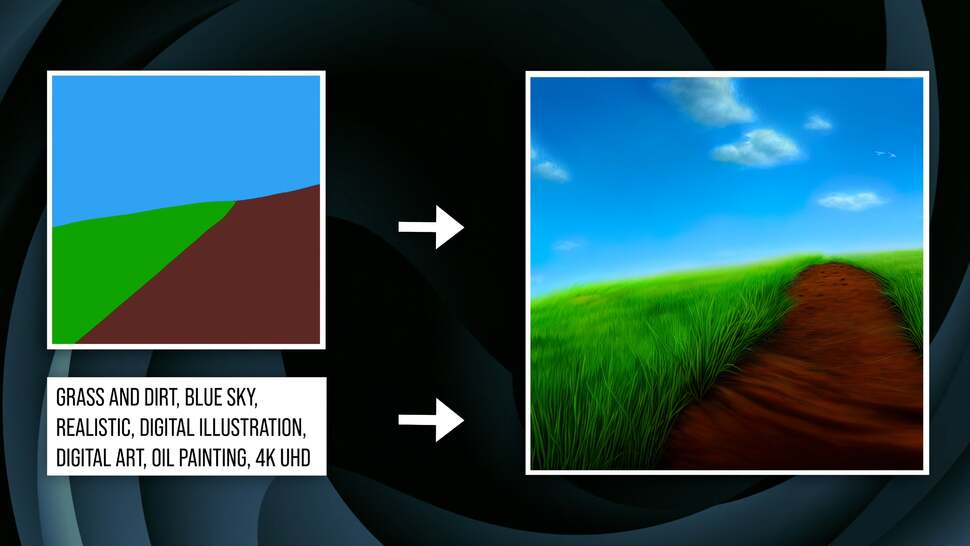 Using the most basic of artistic outlines combined with text prompts, AI image generation can produce some high quality results with little effort