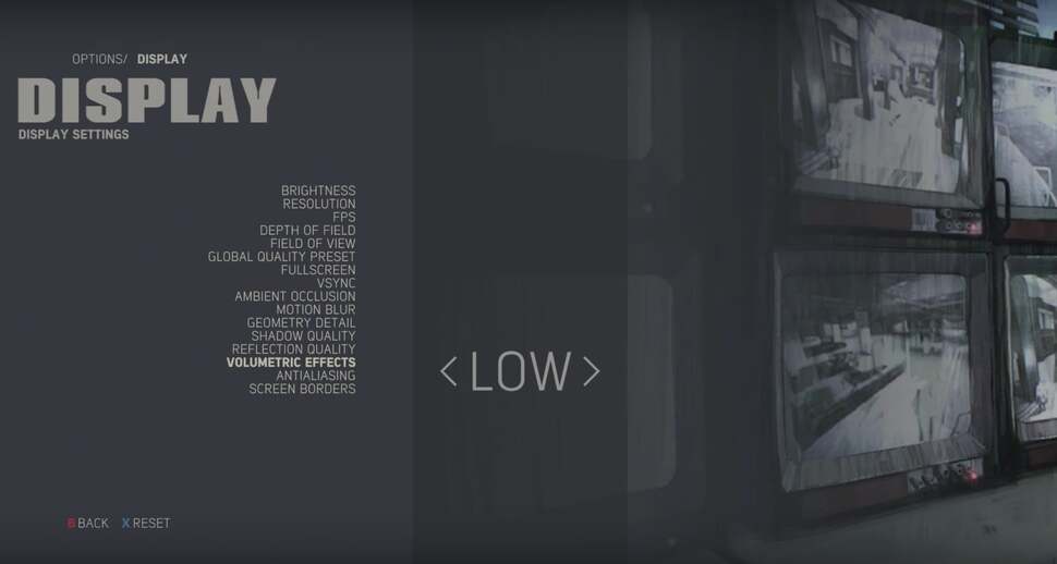 Mafia 3's settings screen. Accept the inevitable - you'll need volumetric effects and reflections on the low quality preset in order to open the door to 60fps gameplay on reasonable hardware.