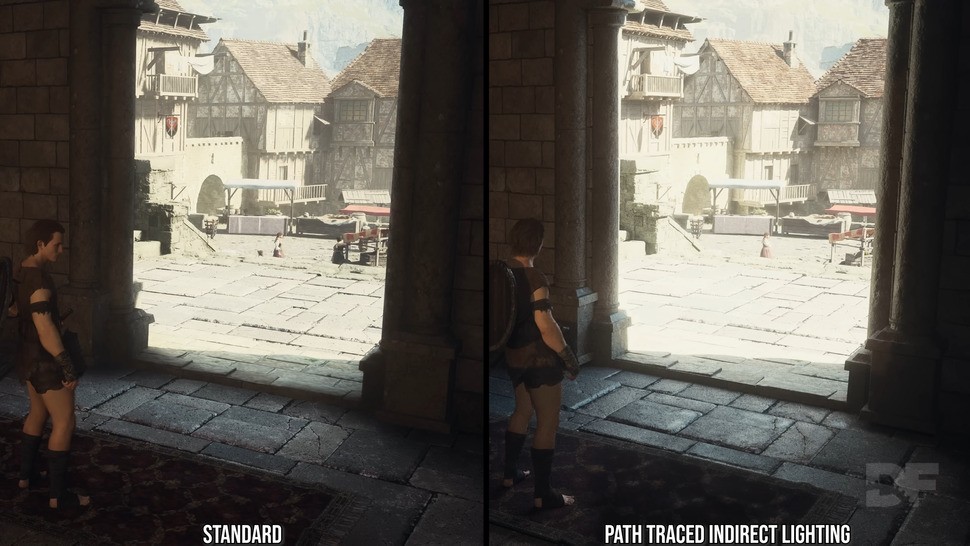 Path tracing can have a big impact on how a scene is lit and shaded, such as these shots with doorways and windows.