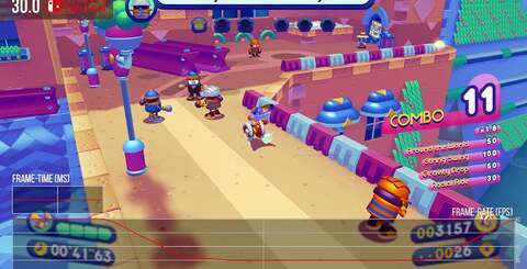 The game launched on Switch running at 30fps (top-left), but a 60fps performance alternative (with no AA) was patched in (top-right). However, performance can dip, lurching from 60fps to 30fps (bottom-left). Curiously, for docked play, switching the Switch from 1080p to 720p solves performance problems. It's the first time we've seen this in a Switch title.