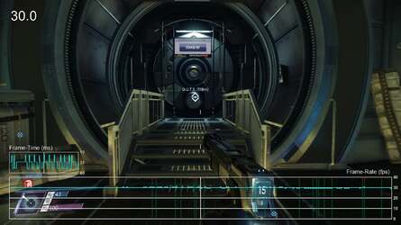 Patch 1.04 to the left, 1.05 to the right. The frame-time graph shows the stutter issue dramatically on the older code, while the new update reveals a perfectly consistent 33ms update.