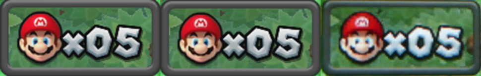 Image quality on the gamepad is generally very good indeed, but there is a compression scheme in place that does result in some artifacting. On the far left we have a lossless 24-bit RGB grab of a portion of a screenshot. On the far right we have the gamepad mirror. Notice the pixelisation on the red elements of Mario's hat. In the centre we've downscaled colourspace to YUV 4:2:0 and find a very close match to the gamepad rendition.