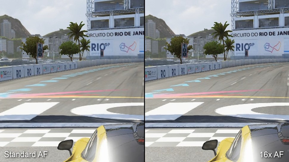 Here's a comparison of Forza Motorsport 6 Apex on PC, with standard anisotropic filtering on the left (pretty much equivalent to Xbox One) and full-fat 16x AF on the right. It can make a big difference to image quality even though native resolution is the same.