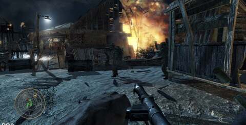 The lower-resolution alpha buffer in the PS3 version of Call of Duty: World at War gives it a more consistent performance level even when compared to Modern Warfare 2. The flames here are like-for-like in MW2 (below), while the WAW shots on top show the bandwidth-saving effect.
