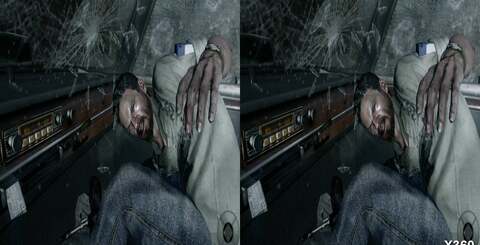 The 3D output formats of the two consoles as the 3DTV sees them, before processing into glasses-friendly stereoscopic 3D image: 720p on 360 and 1280x1470 on PS3, though this is not representative of the game's actual rendering resolution.