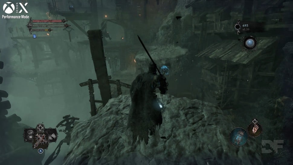 As well as its performance issues, Lords of the Fallen also suffers from a lack of basic in-game settings. PS5's adaptive triggers can't be disabled on L2/R2 at present, for example, while the HUD on Xbox consoles defaults to a generous overscan area. Both issues could be solved by adding options to the game's menus - though its frame-rate troubles are a higher priority.