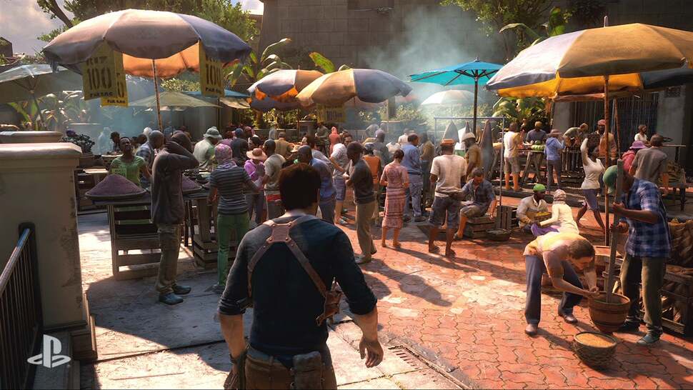 The choice to lock at 30fps for single-player means Naughty Dog can go all out on world detail, starting with crowd density in populated areas like this.