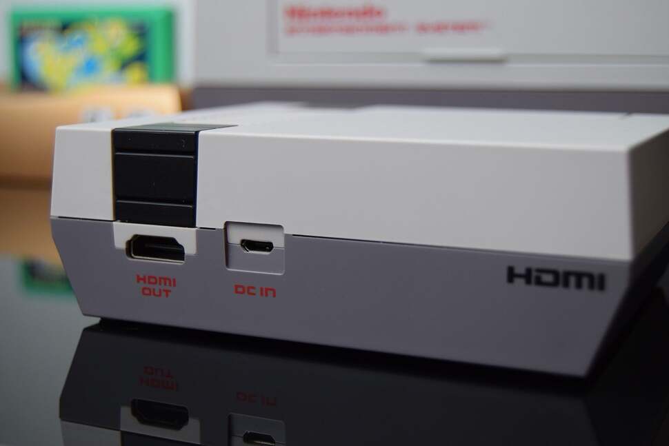 The rear panel of the Nintendo Classic Mini features HDMI output and a micro-USB port for power. Controllers now connect to two Wiimote style ports, opening compatibility with Wii add-ons.