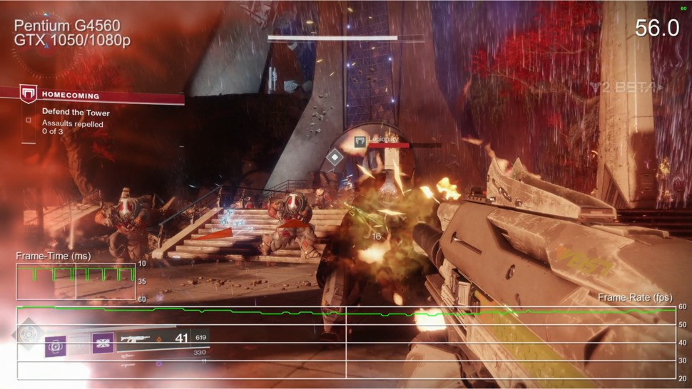 It takes a mixture of highest, high, medium and low settings, but combined with the Pentium G4560, a GTX 1050 can produce great results for 60fps gameplay with only minor drops to performance in the most demanding scenes. Go for GTX 1060 to push your settings up to the high level, and GTX 1070 for the highest.