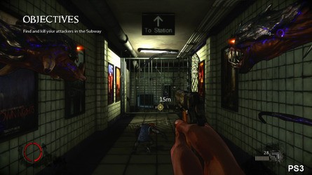 The Darkness 2 renders in 1152x600 on both platforms using what appears to be FXAA instead of regular multi-sampling anti-aliasing. As we've seen with other titles that use similar post-process AA techniques, both edges and texture details get smoothed over. However, the technique seems to work very well with the cell-shaded aesthetic of the game.