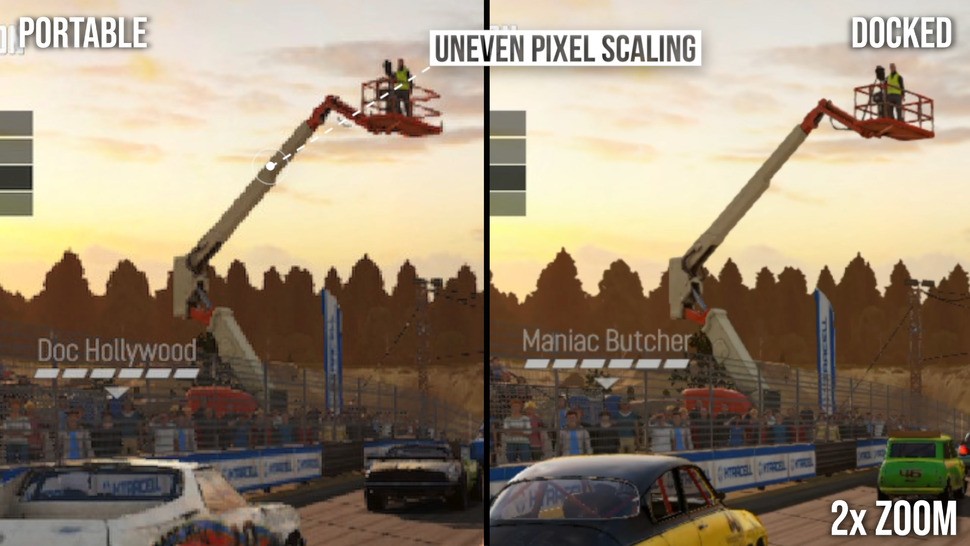 Uneven portable mode pixel scaling degrades the visuals beyond what you'd expect from the lower res