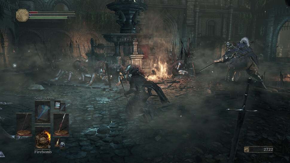 The density of Dark Souls 3's world is impressive, even at this early stage. This particular area calls to mind Bloodborne's more gothic influences