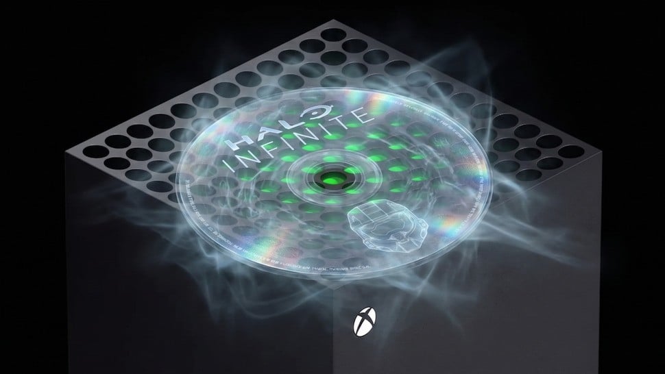 Xbox Disc to Digital concept showing Halo Infinite becoming a spectre