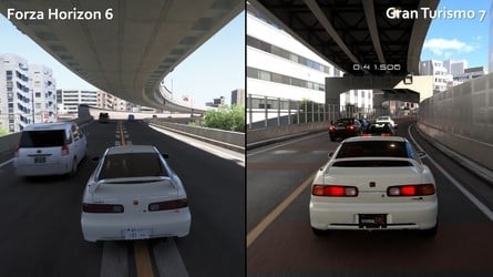Here's how Forza Horizon 6 compares to real life, Gran Turismo 7 and Tokyo Extreme Racer. Click to enlarge. 