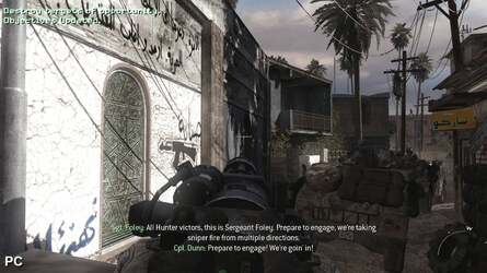 A straight comparison of a 720p scene on 360 and PC, showing the additional texture detail the computer version offers.