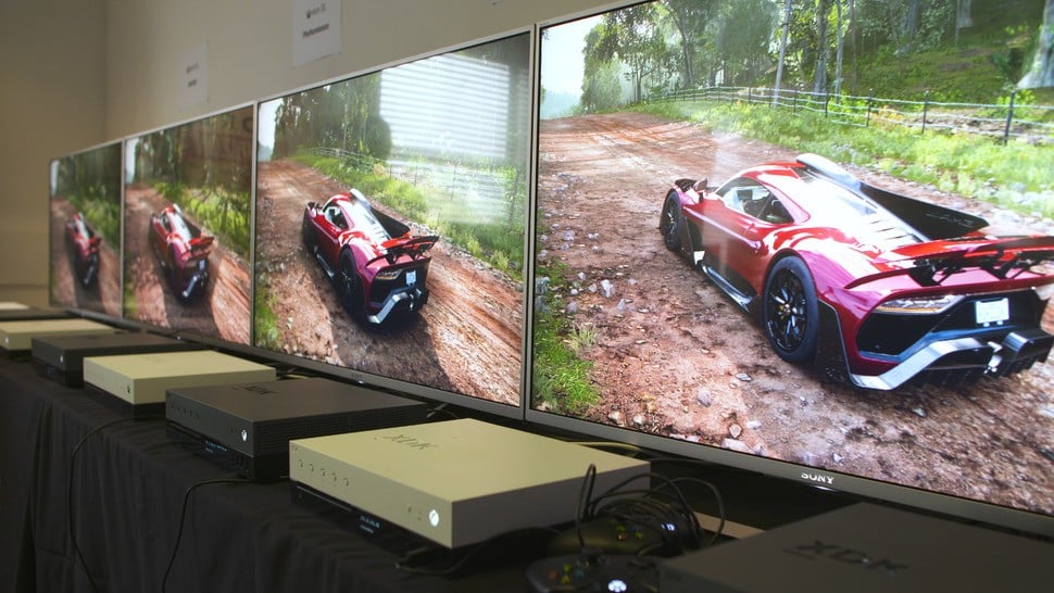 At a recent visit to Playground Games we got to see the team's own cross-platform comparison set-up