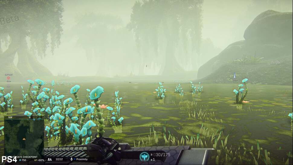 Foliage and small trees are static, and refuse to bend or break when the player walks through them. These non-reactive elements betray the otherwise organic nature of Planetside 2's environments